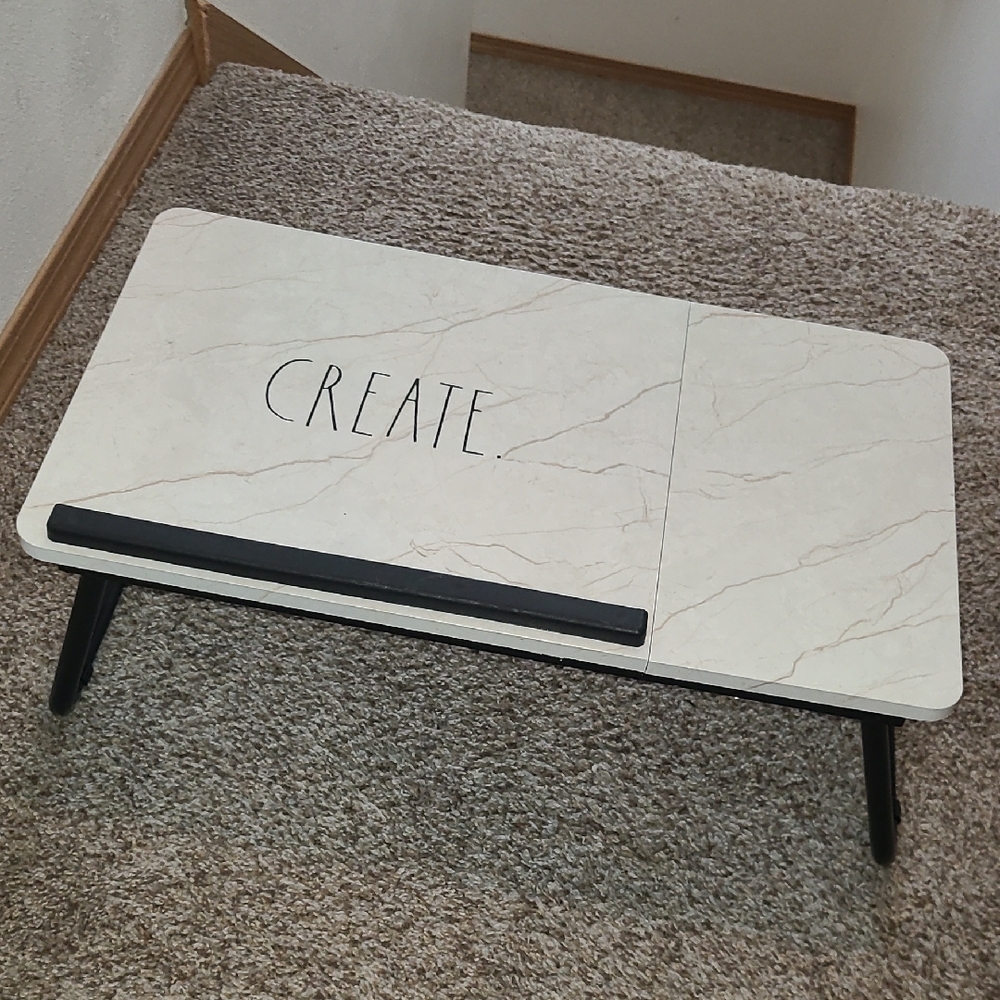 Rae Dunn Cream Marble-Look Desk with Black 'Create' Design